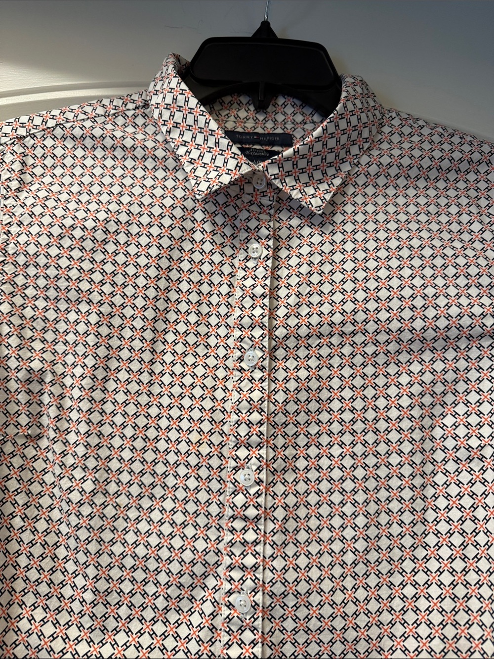 Tommy Hilfiger Women's White Button-Down Shirt with blue and orange Geo Print
